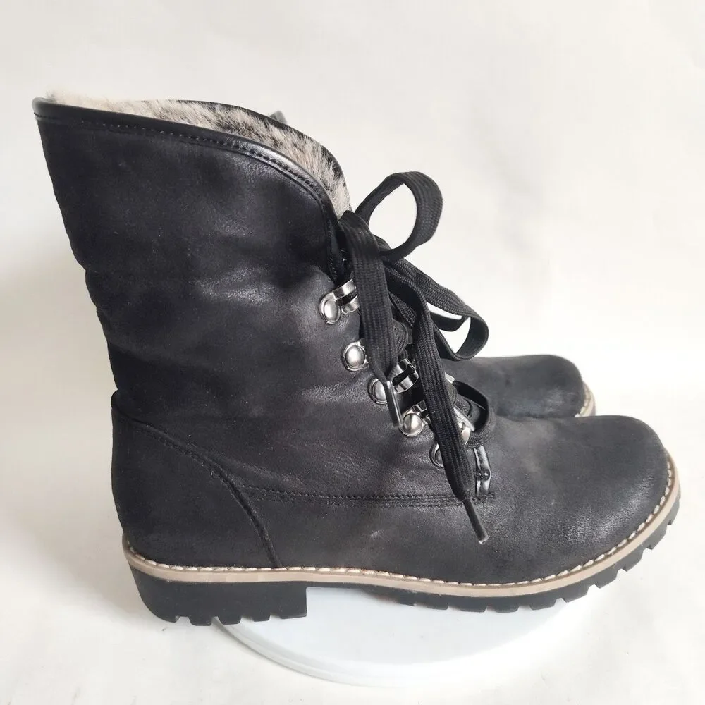 Cliffs White Mountain Size‎ 8.5 Fur Trim Lace Up Black Faux Leather Combat Boots